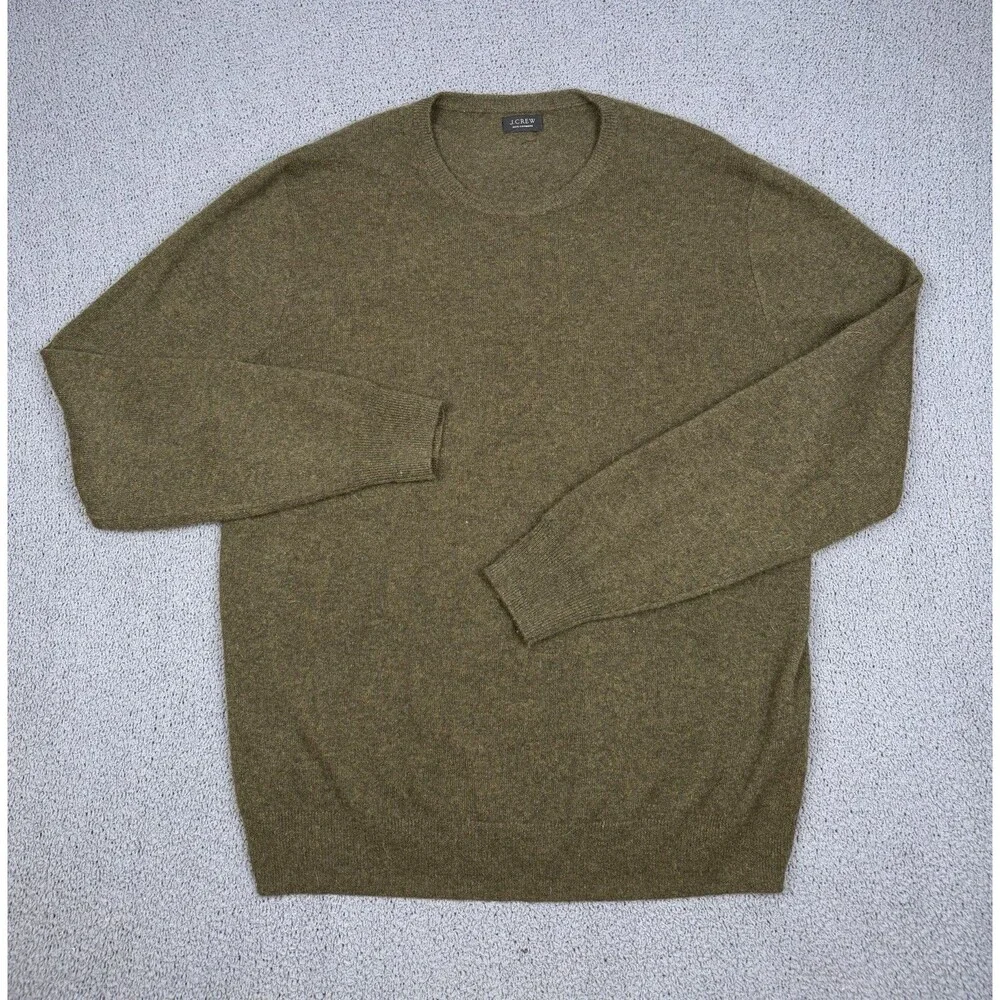J Crew Sweater Mens L Green 100% Cashmere Crewneck Pullover Soft Lightweight